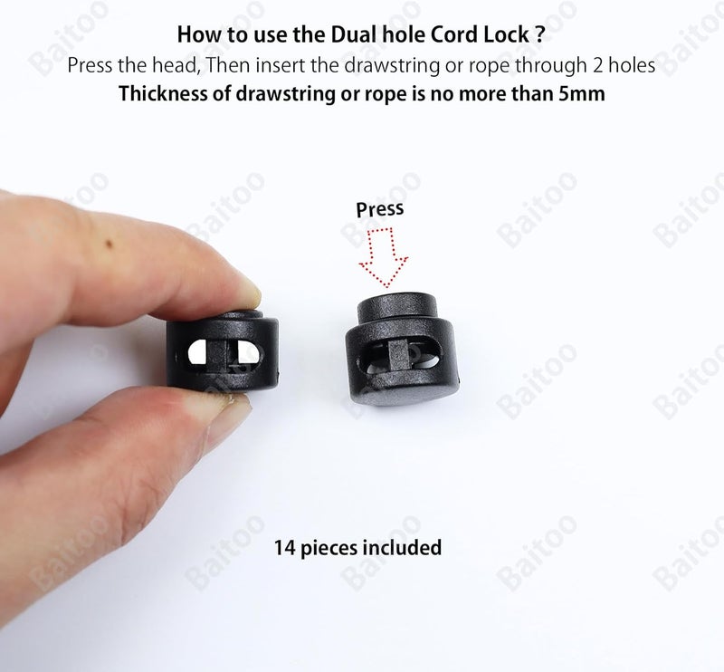Baitoo Toggles for Drawstrings,Double and Single Hole Spring Cord Locks Toggles Cord Plastic Ends Stopper for Paracord Rope - Image 3